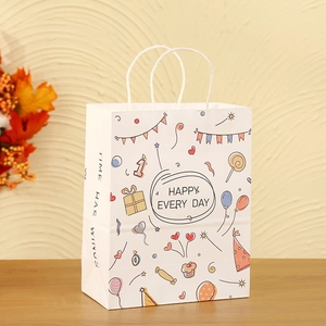 Sacchetto regalo in carta bianca con stampe di caramelle colorate e Happy Every Day