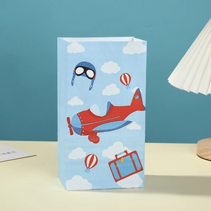 Blue cartoon airplane and hot air balloon gift paper bag for kids party packaging