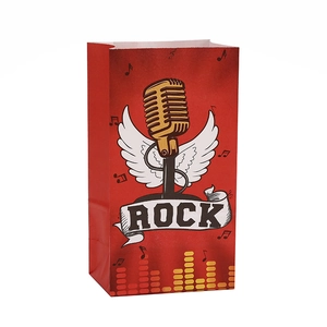 Red rock microphone theme kraft paper gift bag with wing graphics and ROCK typography