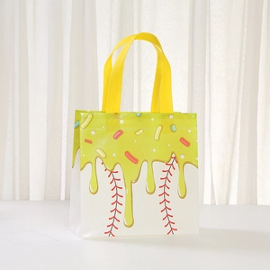 Macro detail of waterproof non-woven shopping bag with creative melting ice cream pattern