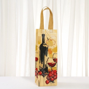 Artistic non-woven red wine gift bag with hand-drawn bottle and grape print