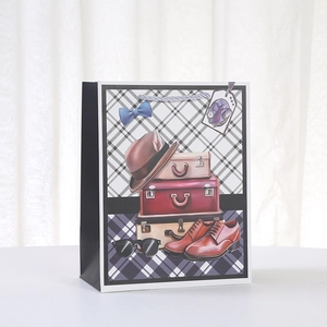 Minimalist Father's Day gift bag with suit and leather shoe print for shopping