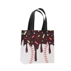 Cartoon Eiscreme und Baseball Druck Vliestasche Einkaufstasche mit schwarzen Griffen