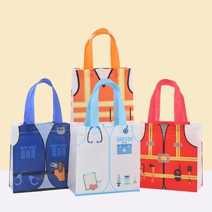 Non-Woven Occupational Theme Gift Bags Doctor Police Firefighter Worker Uniform Printed Shopping Tote Bags Kids Career Party