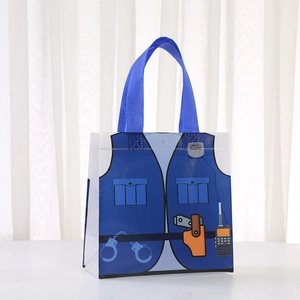 Waterproof non-woven shopping bag featuring a cartoon police uniform print with handles