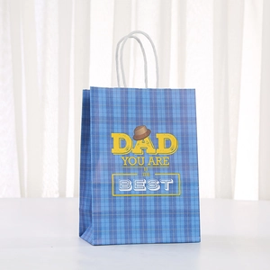 Blue plaid Father's Day paper gift bag with Dad You Are The Best message and handle