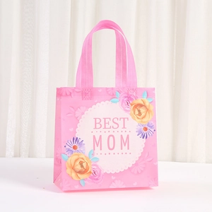 Sacchetto regalo rosa per la festa della mamma con stampa Best Mom e manici
