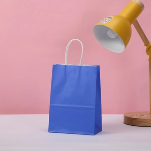Sac cadeau en papier kraft bleu roi avec poignées torsadées blanches pour fête