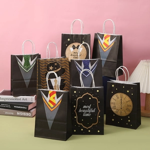Bolsas de Regalo de Cartulina Negra Con Estampado en Oro Estilo Academia Sombrero de Mago Patrón Gentleman Bolsas para Fiesta de Cumpleaños