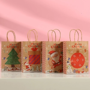 Sacchetti Regalo in Carta Kraft di Natale Con Manici Merry Christmas Babbo Natale Stampati Confezioni Regalo Per Festa