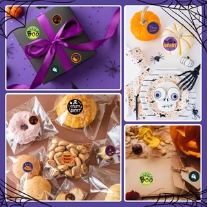 Halloween Aufkleber für Süßigkeitstüten und Geschenke mit Geistern und Kürbissen