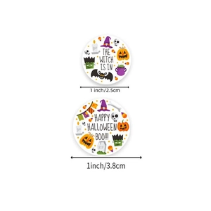 Halloween pumpkin and bat round stickers for candy bags in 1 and 1.5 inch sizes