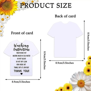 T-shirt shaped washing instruction card with 3.5 inch size and floral decoration