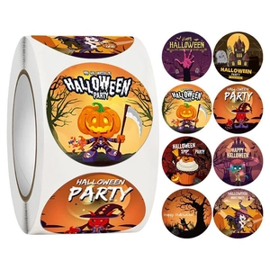 Halloween Party Stickers Round Self Adhesive Labels Pumpkin Ghost Witch Patterns Gift Candy Packaging Decoration Stickers