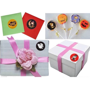 Cartoon Halloween stickers for envelope sealing and gift box decoration featuring pumpkin icons