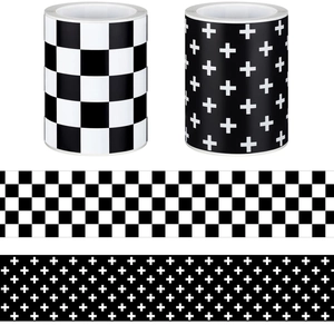 Black And White Checkerboard Grid Bulletin Board Border Stickers For Classroom Office Decoration Waterproof Decorative Tape