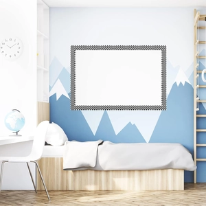 Scalloped black and white checkered bulletin board border trim for classroom wall decoration