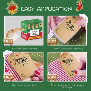 80-piece roll of Merry Christmas kraft paper gift labels with To and From writing space