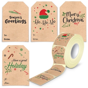Christmas Kraft Paper Gift Labels To From Holiday Stickers Rectangular Merry Christmas Decoration Labels Self Adhesive
