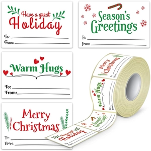 Etichette Adesive Regalo Di Natale Merry Christmas Season Greetings Carta Kraft Per Decorazione Confezioni Regalo Festive