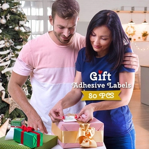 80 PCS Christmas gift adhesive labels on gift boxes with couple by a festive tree