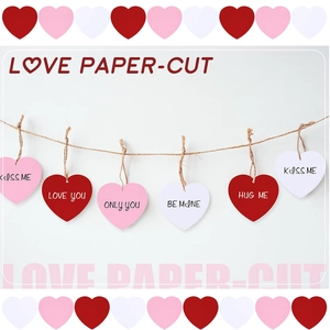 Set di 108 striscioni a cuore colorati con frasi romantiche e corda in iuta per aule