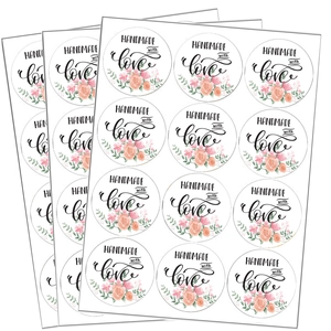 120 pieces of round floral handmade with love stickers featuring rose patterns
