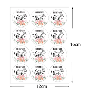 12-piece floral handmade with love stickers sheet for gift and bakery packaging