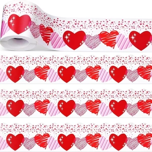 Valentine's Day Heart Border Stickers Scalloped Bulletin Board Trim Self Adhesive Heart Pattern Decals For Classroom Party DIY Decor