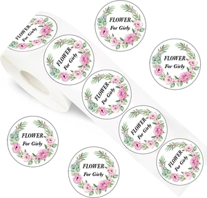Detail of Flower For Girly stickers roll with pink floral wreaths on white background