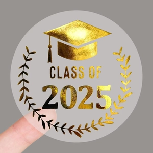 Class Of 2025 Graduation Cap Stickers Transparent Hot Stamping Round Invitation Seal Labels For Party Gift Decoration