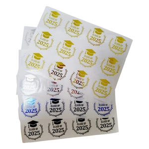 Set of transparent gold foil Class of 2025 graduation cap stickers for party favors