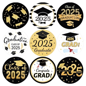 Klasse Von 2025 Abschluss Aufkleber Rolle Schwarz Gold Congrats Grad Etiketten Für Briefumschläge Geschenkverpackung Party Deko