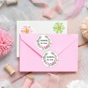 Flower For Girly decorative stickers on pink envelopes with floral aesthetic elements
