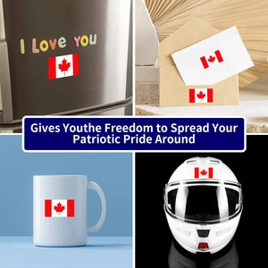 Versatile Canadian flag stickers for refrigerators, mugs, helmets, and envelope seals