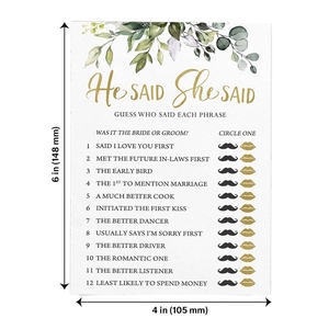 Cartes de jeu de mariage 4x6 pouces à motif eucalyptus pour douches nuptiales et fêtes