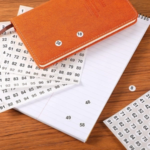 Macro view of sequential 10mm numbered stickers with orange PU leather notebook
