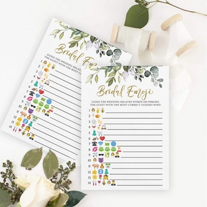 50 cartes de jeu emoji eucalyptus pour douche nuptiale avec motifs botaniques de mariage