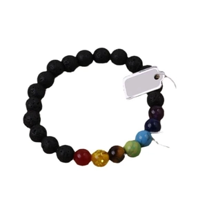 Chakra stone bracelet with colorful beads and a white hanging jewelry price tag