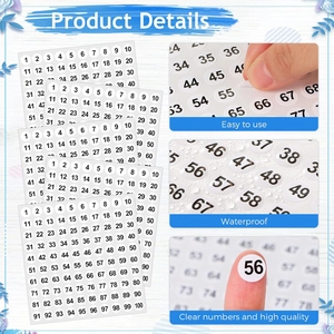 Detail showing waterproof 10mm round self-adhesive numbered stickers from 1 to 100