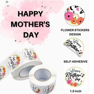 Detail showing 1.5-inch round floral Happy Mother's Day self-adhesive roll stickers