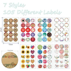 Lot de 105 autocollants ronds Thank You de 1,5 pouce avec motifs floraux et cœurs variés