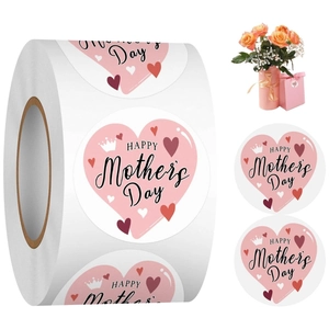 Roll of pink heart Happy Mother's Day stickers for gift wrapping and card sealing decor
