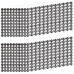 Close-up of 10mm round white number stickers 1-100 for office inventory and sorting