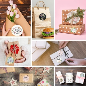 Lot de 105 autocollants Thank You floraux pour emballages cadeaux et enveloppes