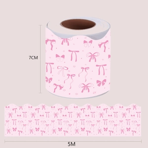 Rollo de borde adhesivo rosa con lazos para tablero 7cm x 5m con borde ondulado