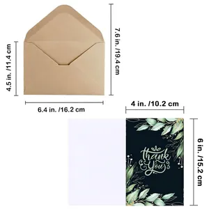 Floral Thank You cards set with kraft envelopes and detailed size measurements