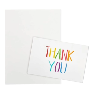 Set di biglietti di ringraziamento colorati in stile calligrafico con busta bianca