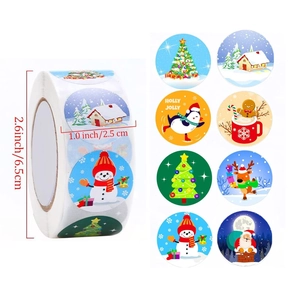 Christmas stickers roll featuring 8 festive patterns like Santa and reindeer 2.5cm size