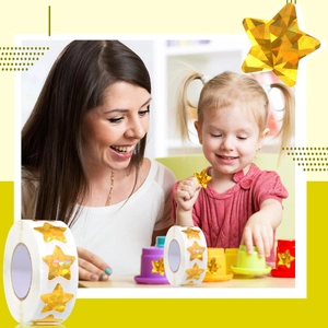 Golden holographic star stickers roll for kids reward and creative DIY decoration